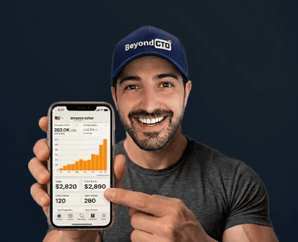 BeyondCTO Amazon brand management expert holding seller dashboard
